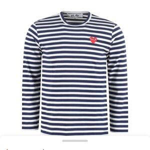 Comme des Garcons PLAY Striped Long Sleeve Tee - Navy and White